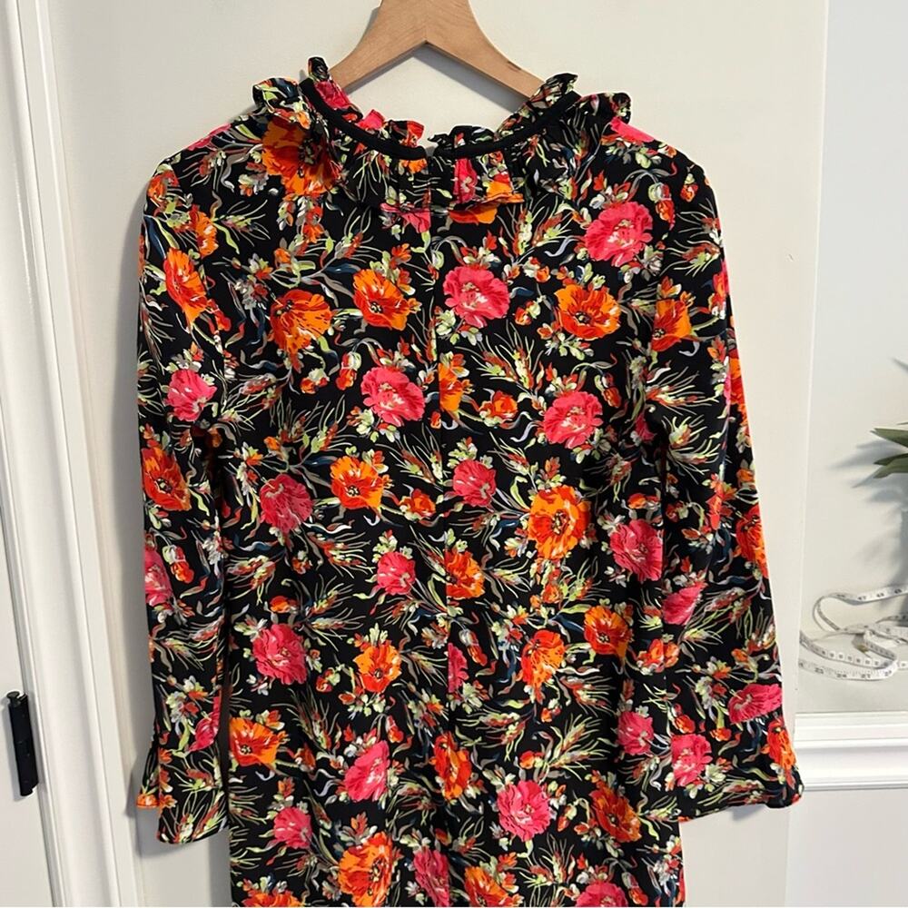 Sandro Paris Black Orange Pink Silk Floral Mini Dress Small - Picture 7 of 16